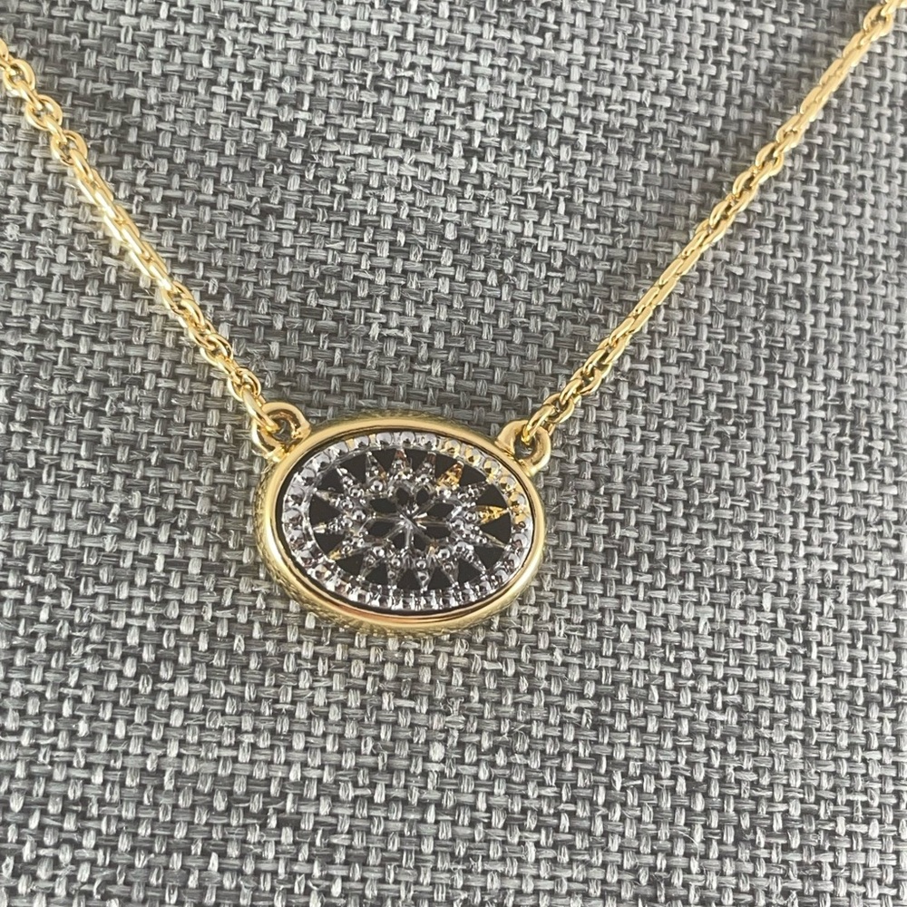 Avon Gold Necklace with Black and Silver Oval Pendant